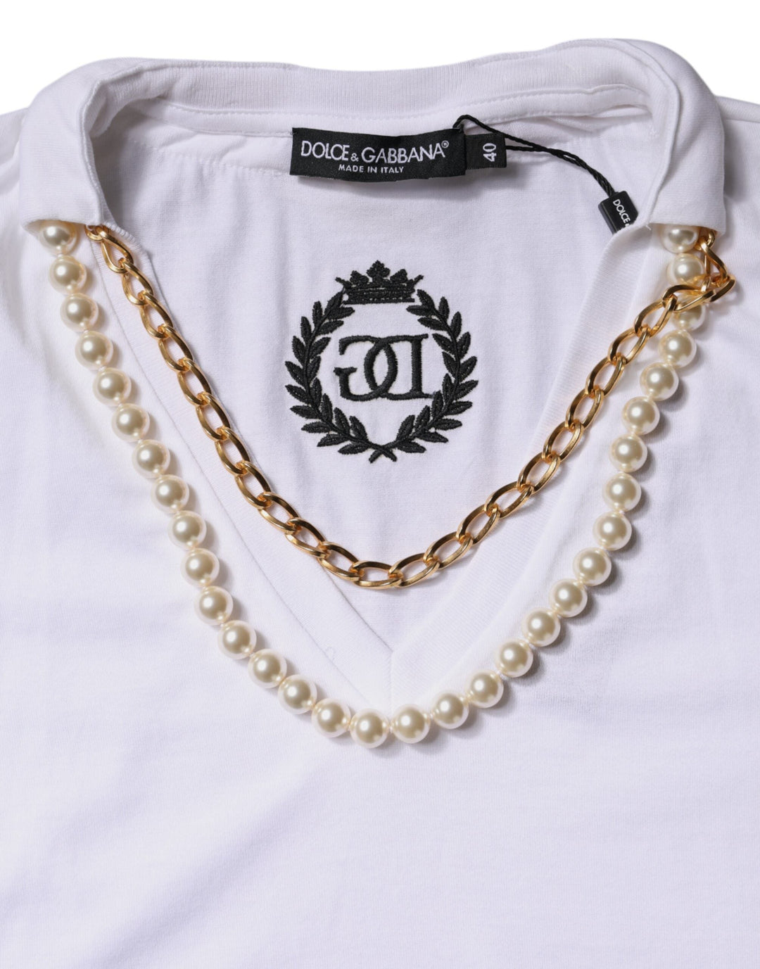 Dolce &amp; Gabbana - White Necklace Cotton Short Sleeve T-shirt