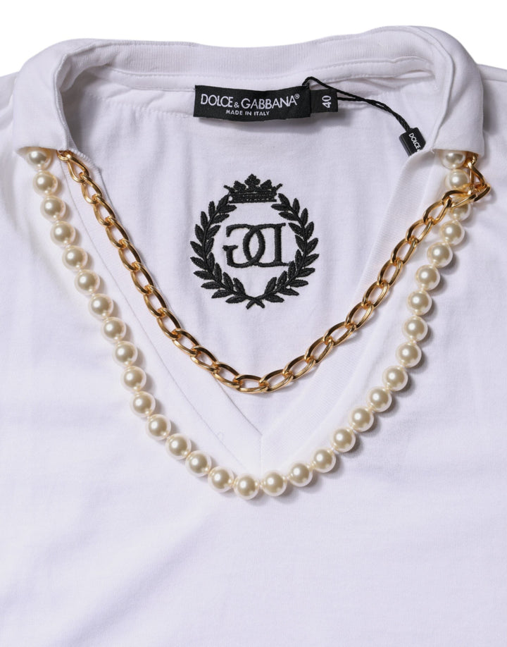 Dolce &amp; Gabbana - White Necklace Cotton Short Sleeve T-shirt
