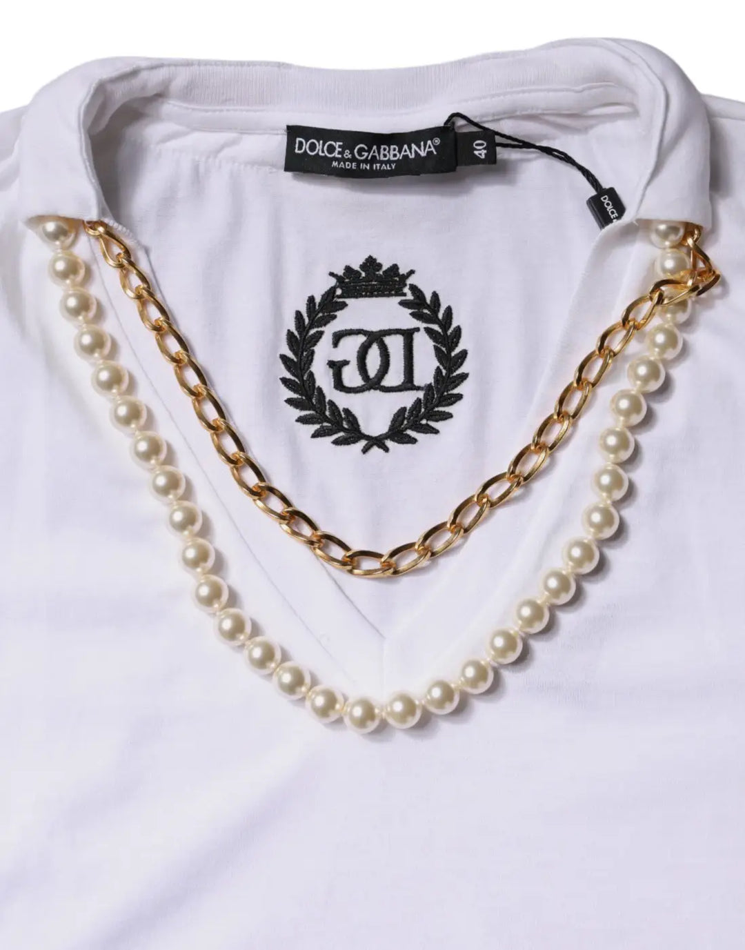 Dolce &amp; Gabbana White Necklace Cotton Short Sleeve T-shirt