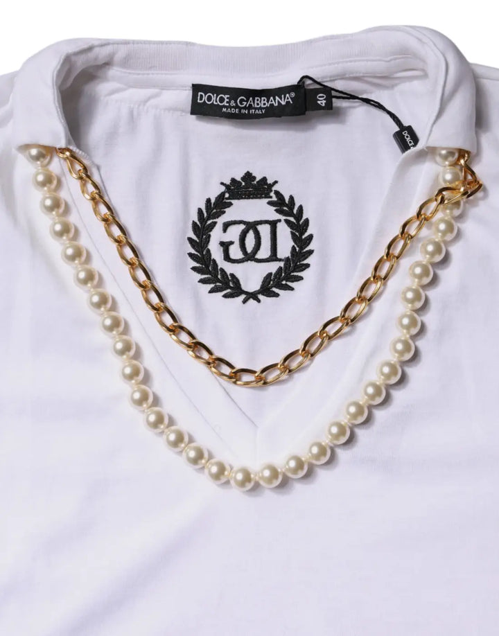 Dolce &amp; Gabbana White Necklace Cotton Short Sleeve T-shirt