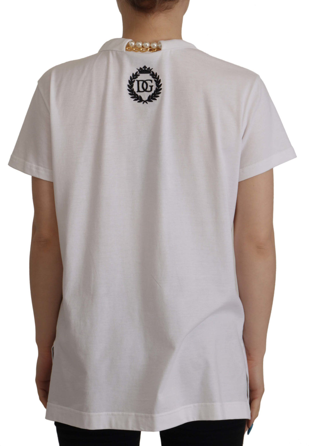 Dolce &amp; Gabbana - White Necklace Embellished Neckline T-shirt Top