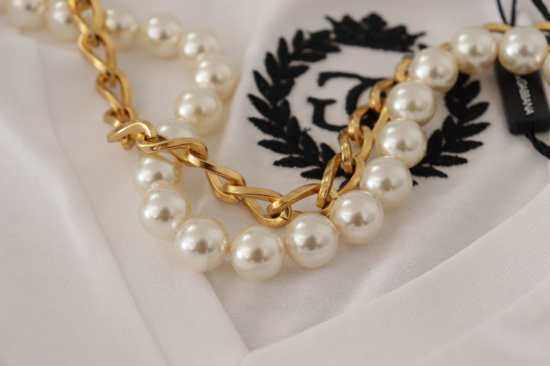 Dolce &amp; Gabbana - White Necklace Embellished Neckline T-shirt Top