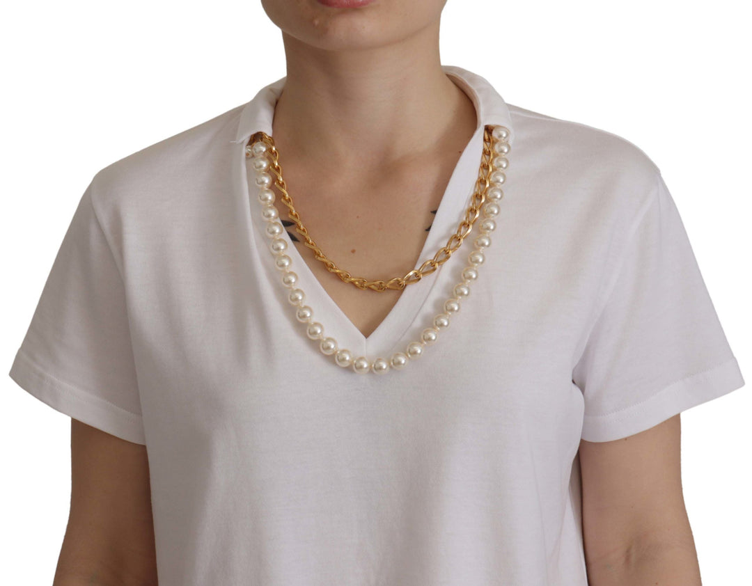 Dolce &amp; Gabbana - White Necklace Embellished Neckline T-shirt Top