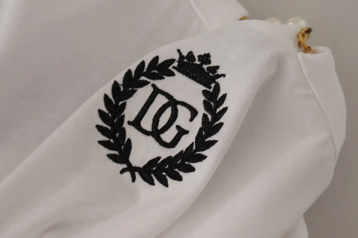 Dolce &amp; Gabbana White Necklace Embellished Neckline T-shirt Top