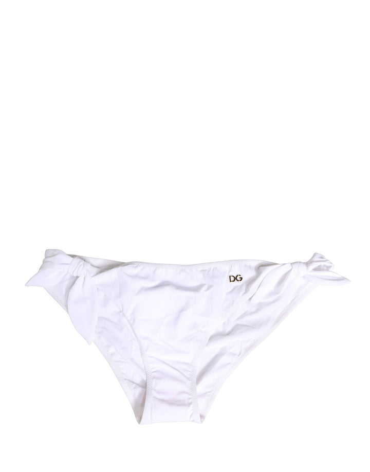Dolce &amp; Gabbana White Nylon Dg Logo Plaque Bikini Bottom Swimwear - Women’s