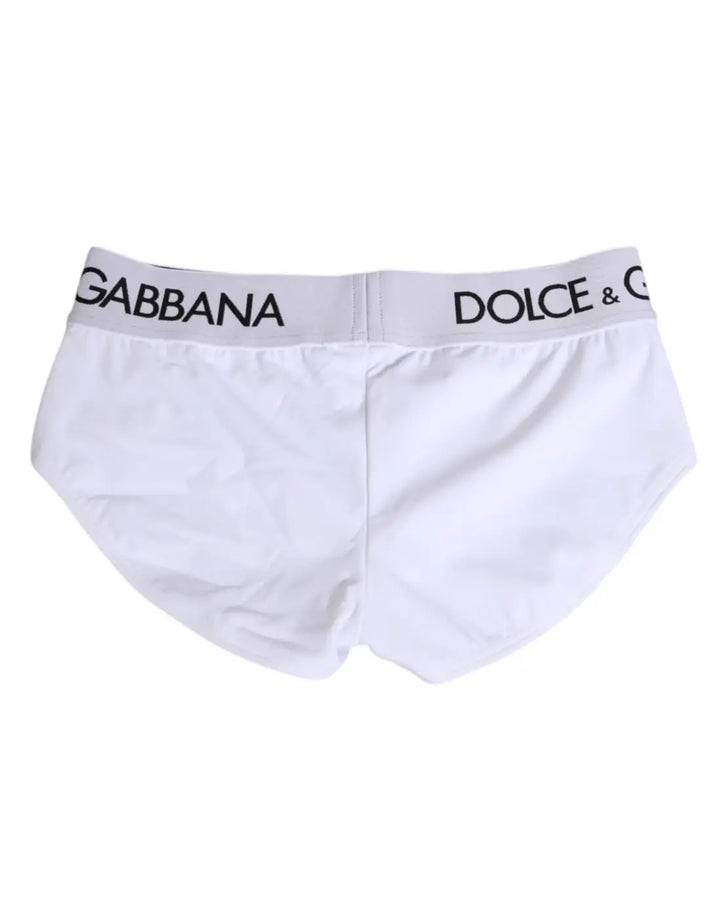 Dolce &amp; Gabbana White Nylon Logo Waistband Shorts Underwear