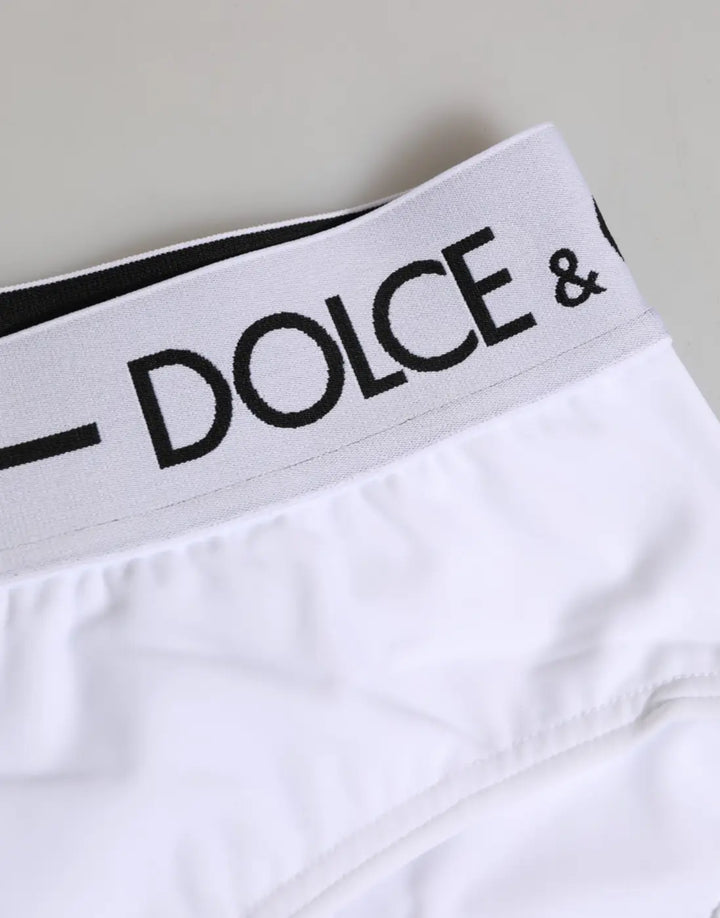 Dolce &amp; Gabbana White Nylon Logo Waistband Shorts Underwear