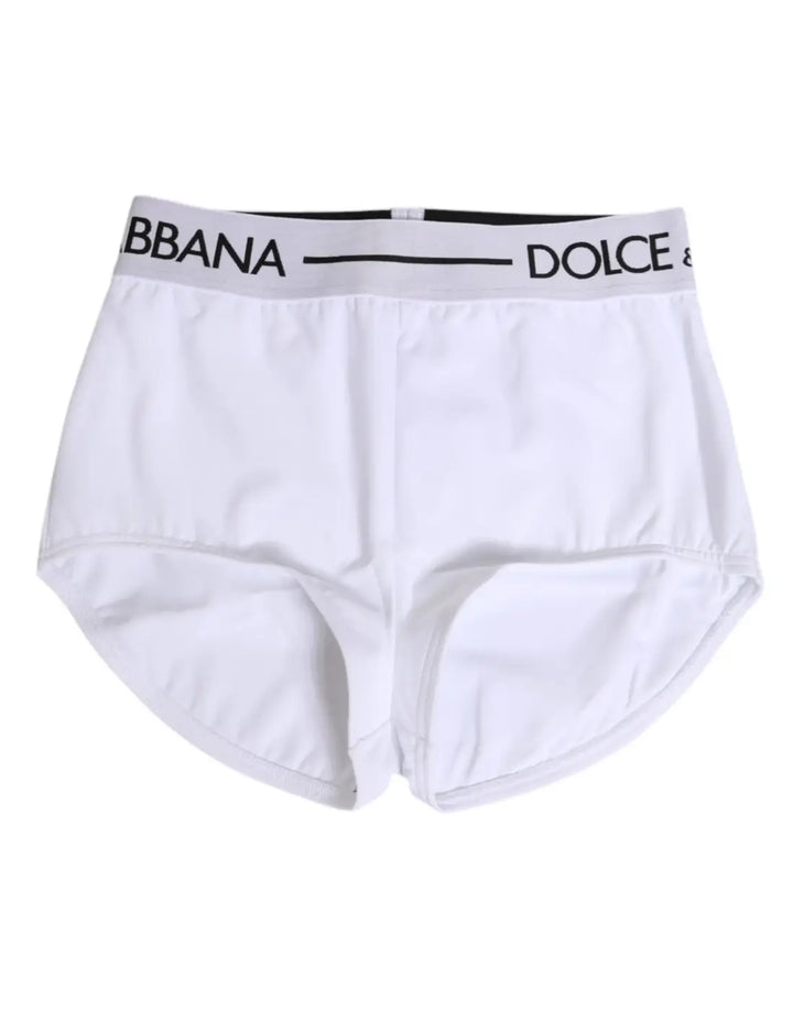 Dolce &amp; Gabbana White Nylon Logo Waistband Shorts Underwear