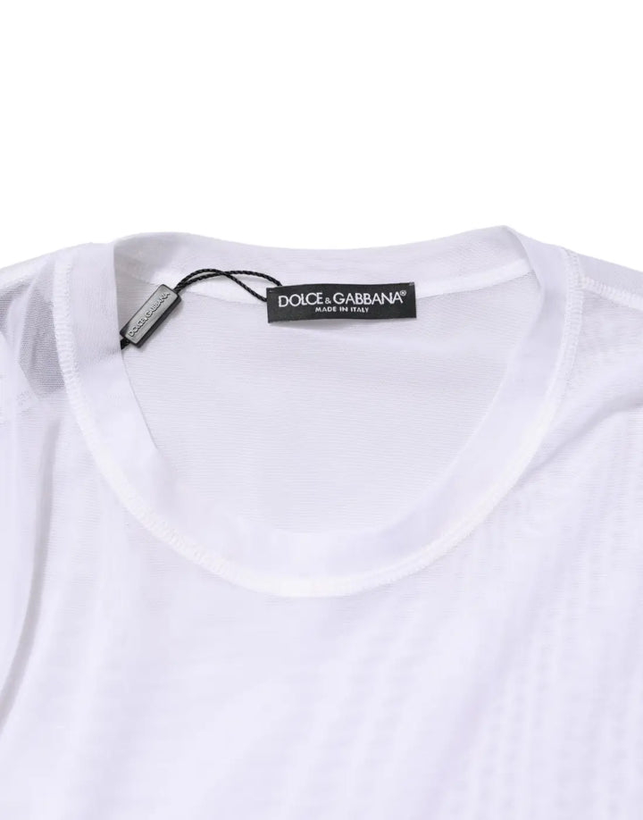 Dolce &amp; Gabbana White Nylon Long Sleeves Crewneck T-Shirt