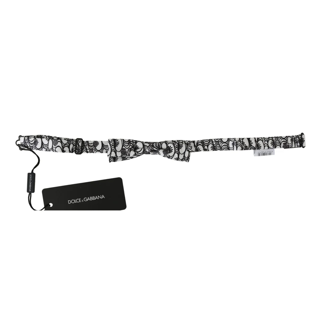 Dolce & Gabbana White Pattern Silk Adjustable Neck Papillon Tie