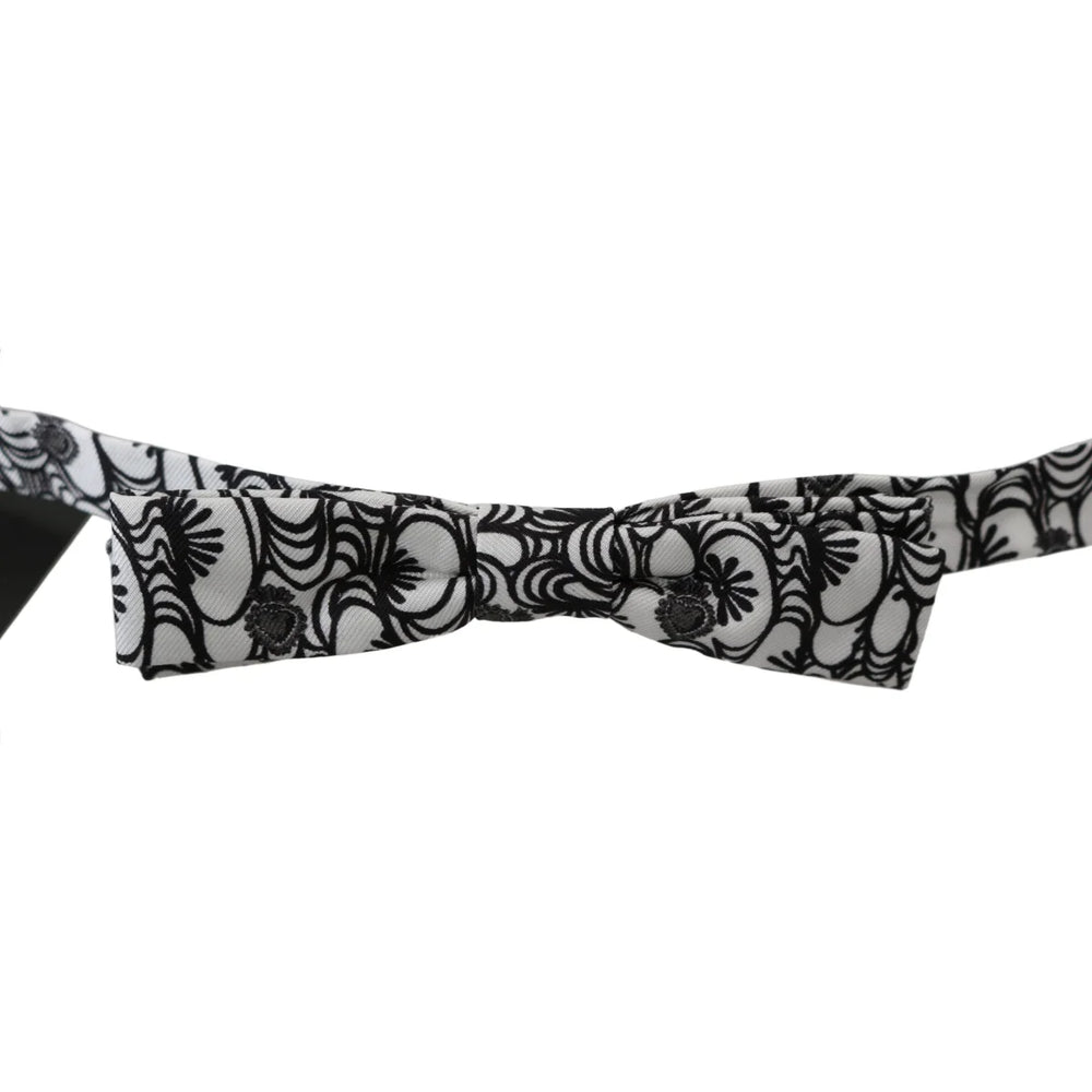 Dolce & Gabbana White Pattern Silk Adjustable Neck Papillon Tie