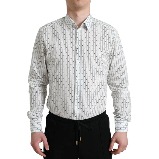 Dolce and Gabbana White Patterned Dress Shirt for Men &