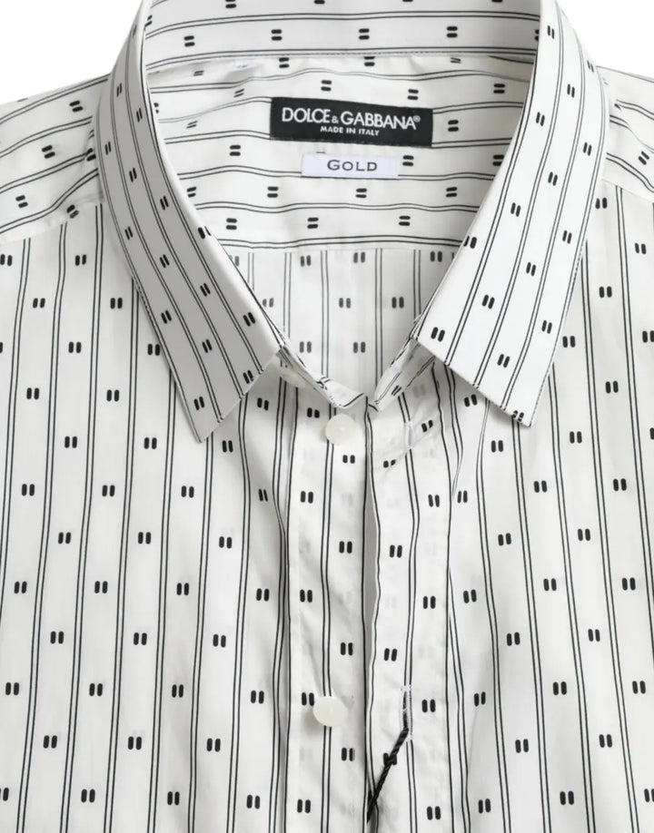 Dolce &amp; Gabbana White Patterned Men GOLD Formal Dress Shirt