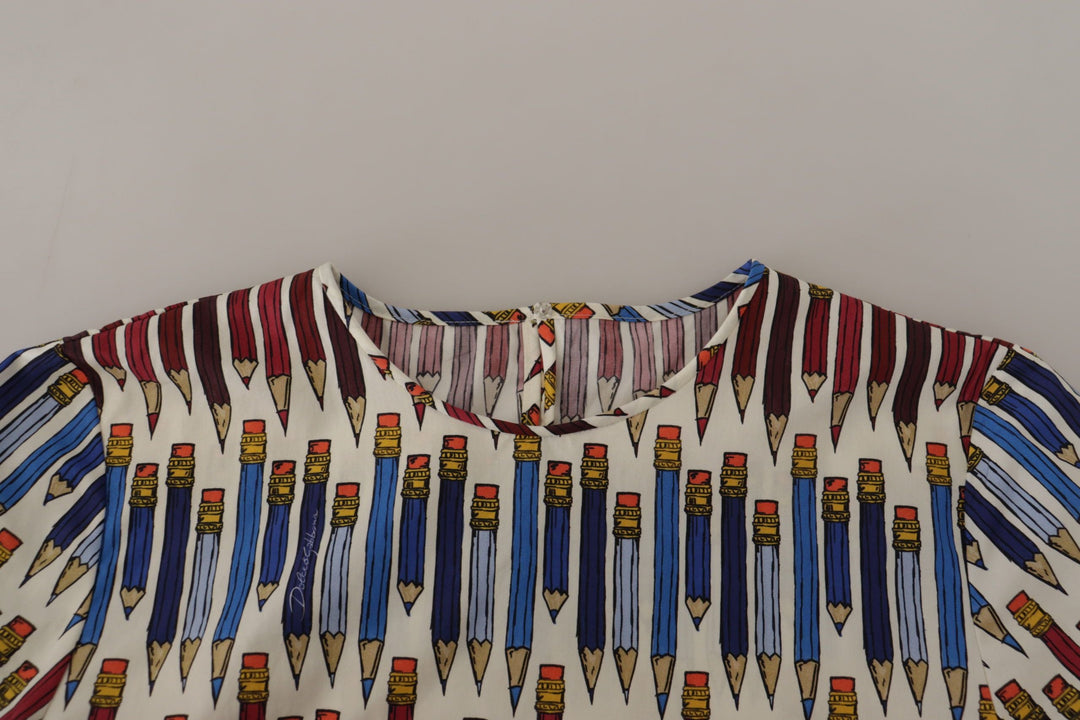 Dolce &amp; Gabbana - White Pencil Print Cotton T-shirt Blouse
