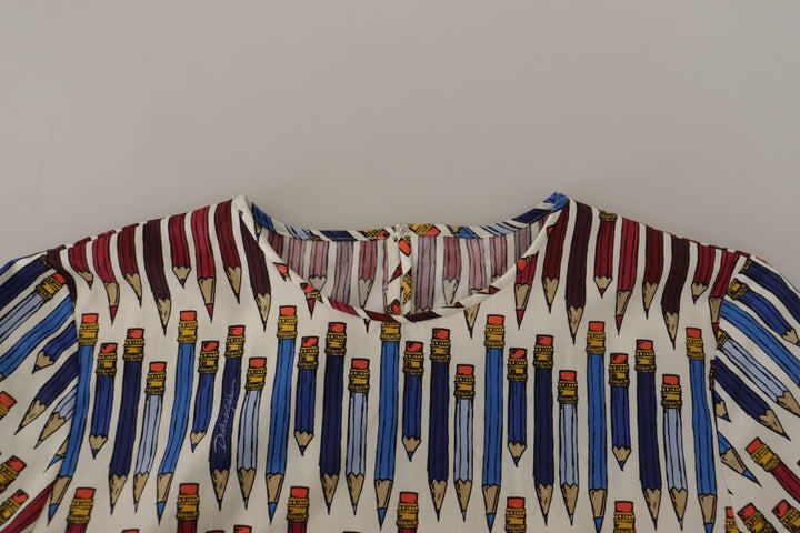 Dolce &amp; Gabbana - White Pencil Print Cotton T-shirt Blouse
