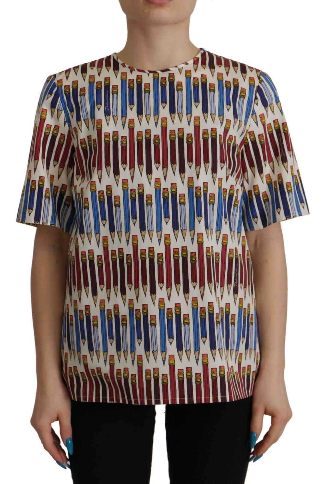 Dolce &amp; Gabbana - White Pencil Print Cotton T-shirt Blouse