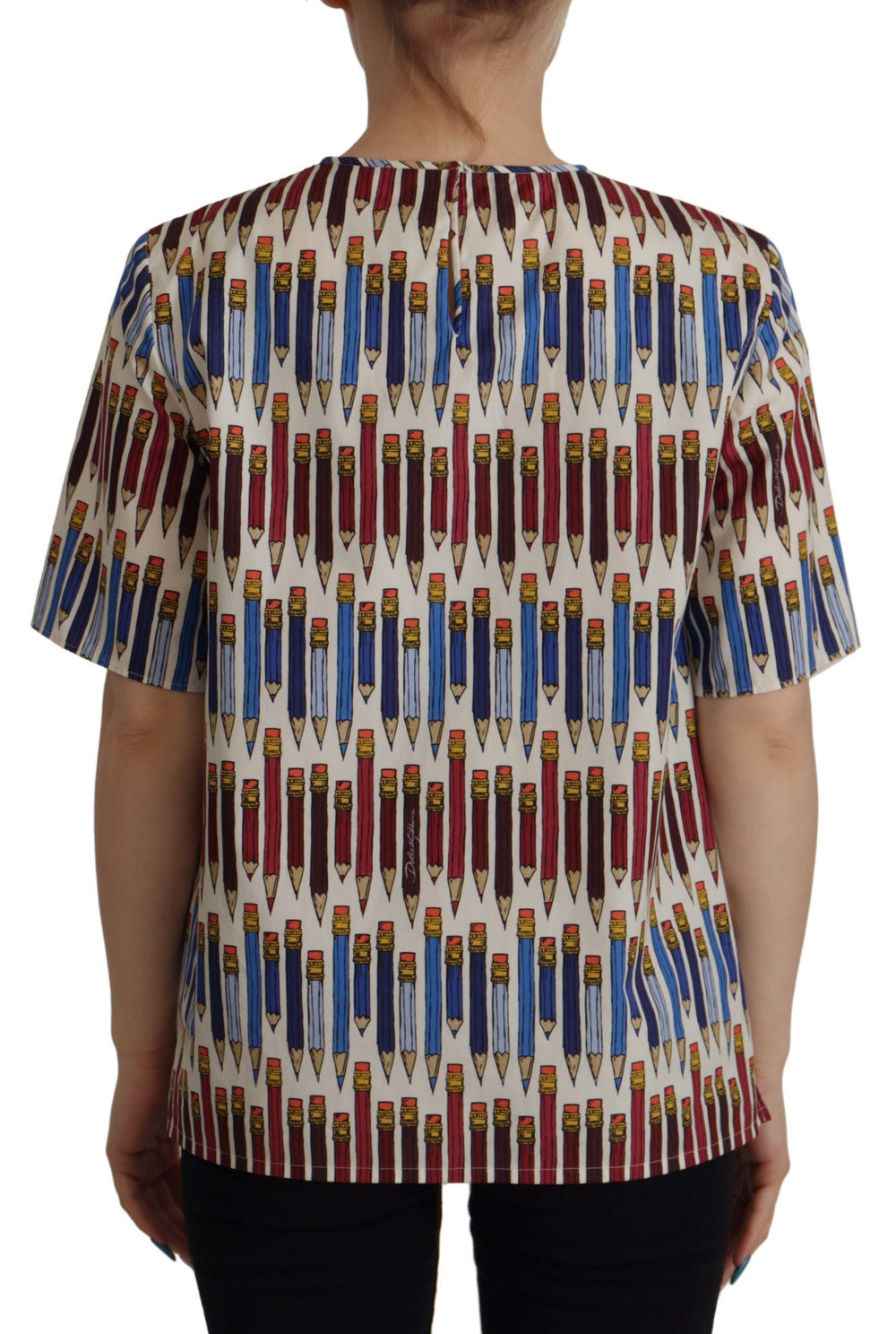 Dolce & Gabbana - White Pencil Print Cotton T-shirt Blouse
