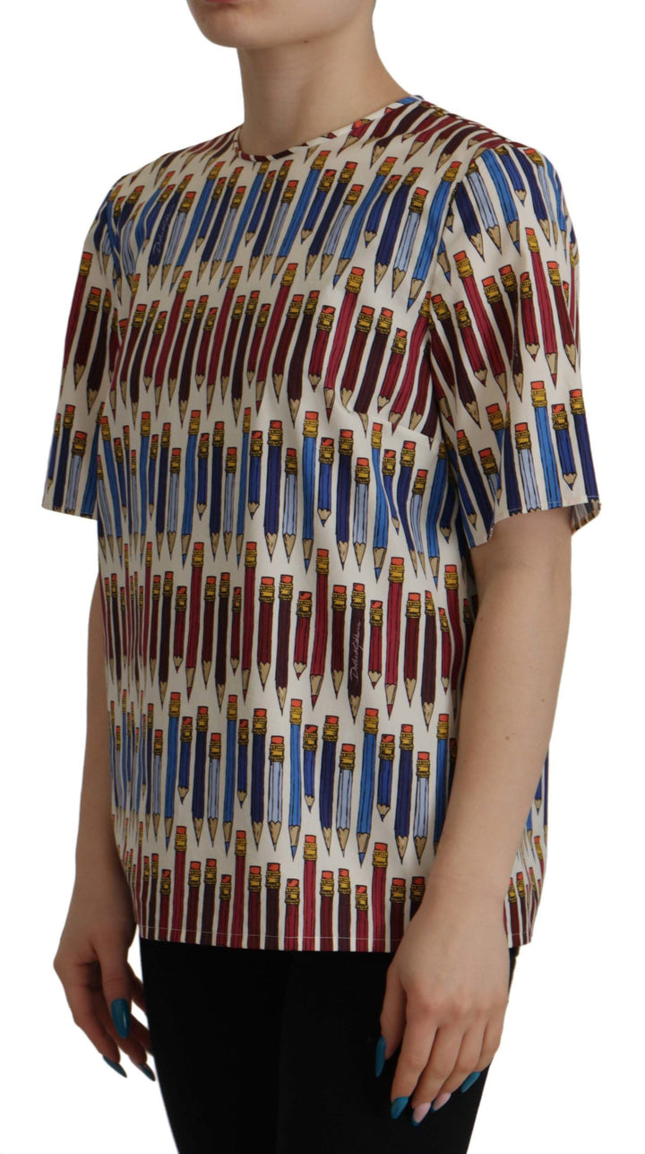 Dolce &amp; Gabbana - White Pencil Print Cotton T-shirt Blouse