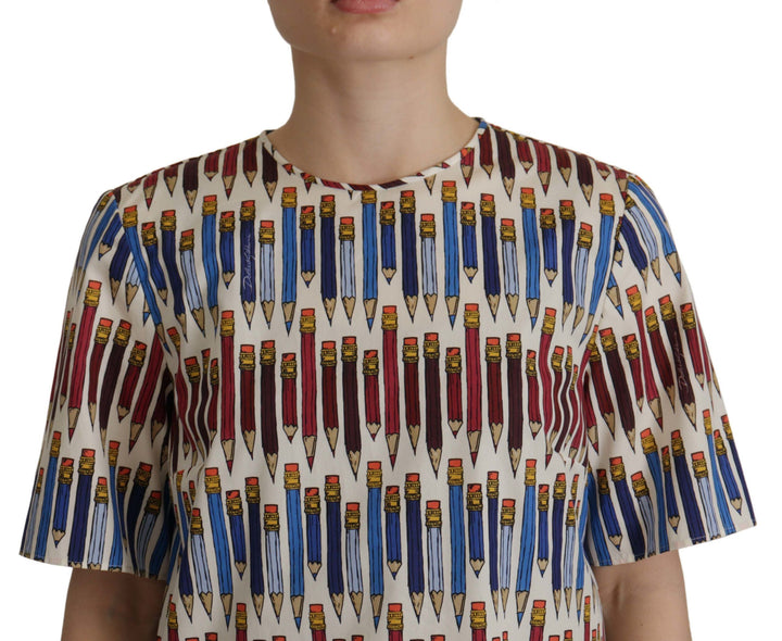 Dolce &amp; Gabbana - White Pencil Print Cotton T-shirt Blouse