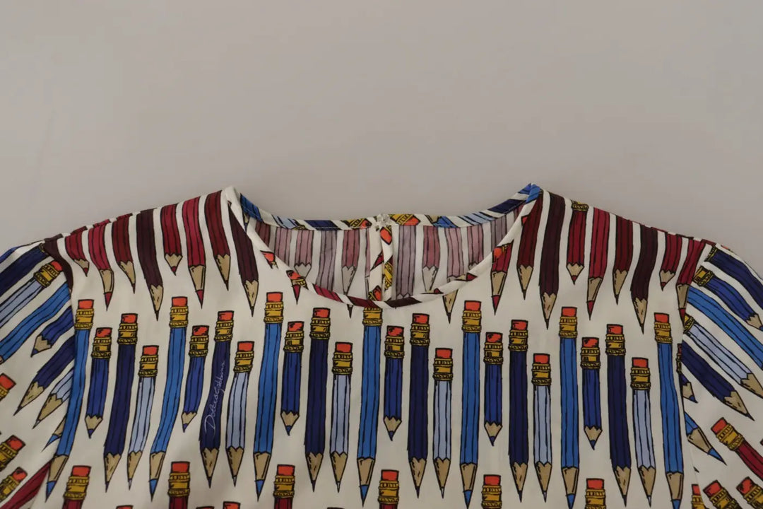 Dolce &amp; Gabbana White Pencil Print Cotton T-shirt Blouse