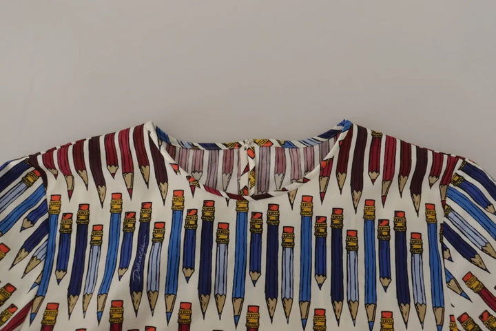 Dolce &amp; Gabbana White Pencil Print Cotton T-shirt Blouse