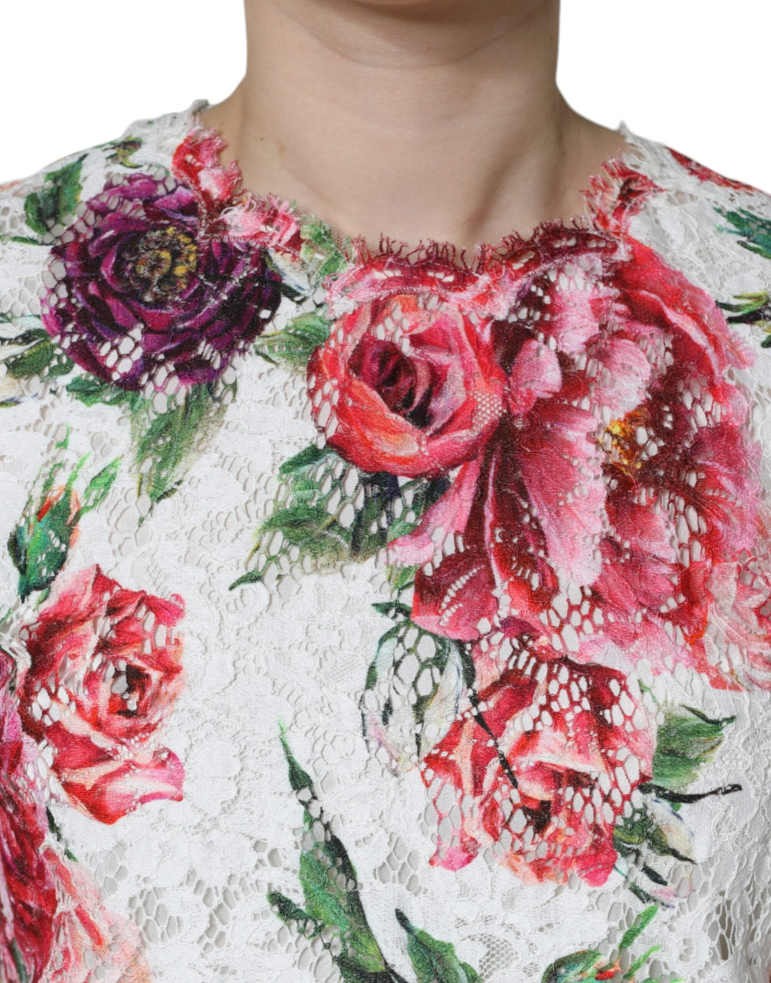 Dolce &amp; Gabbana - White Peony Lace Short Sleeves Blouse Top