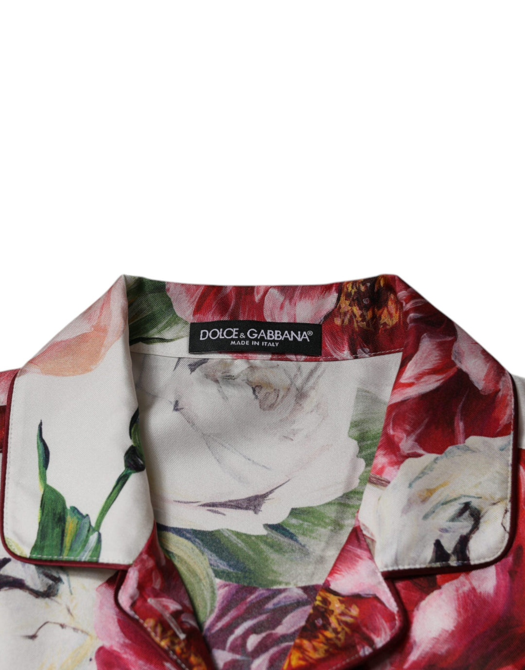 Dolce &amp; Gabbana Blouses - Women’s White Peony Silk Long Sleeves Collared Blouse Top