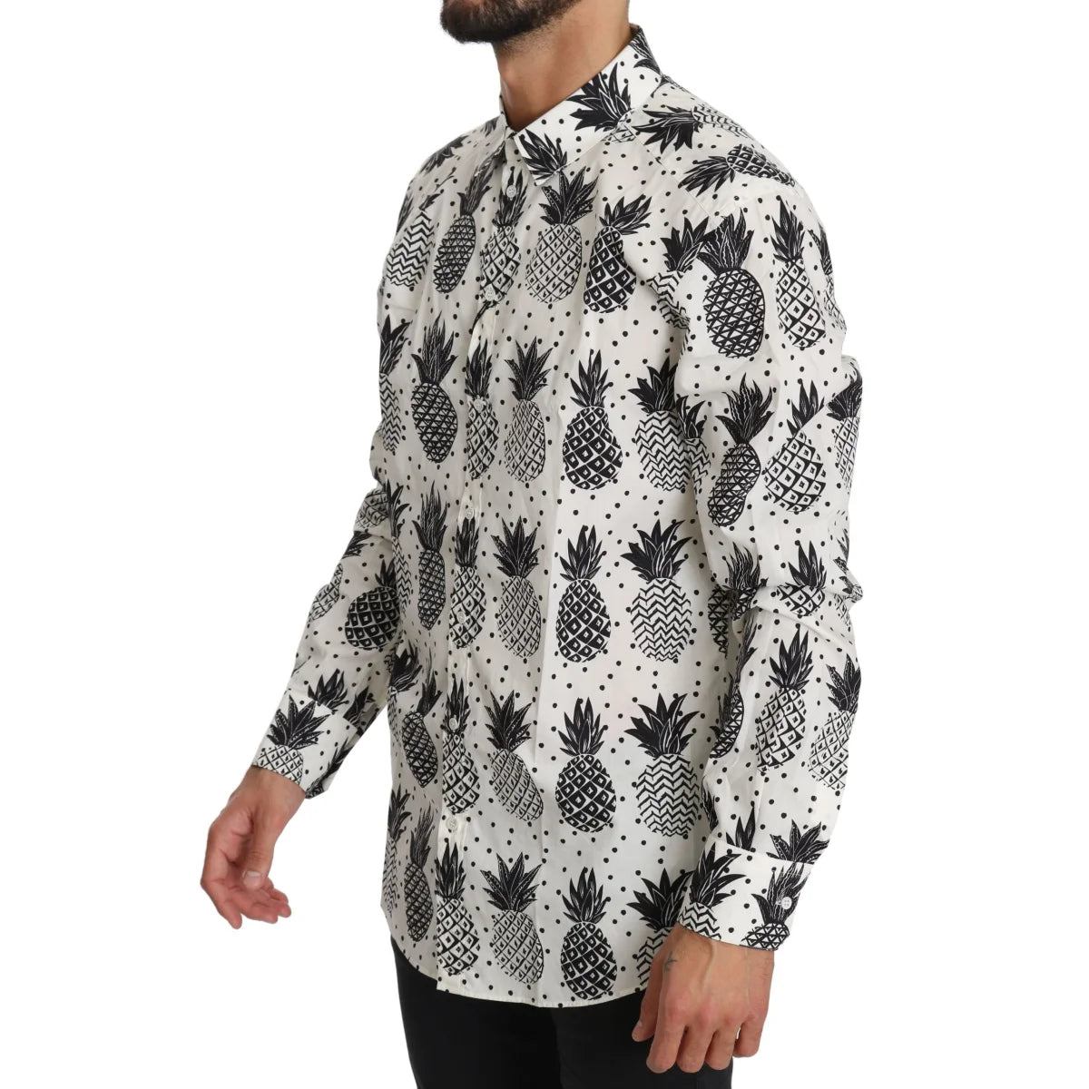 Dolce and Gabbana White Pineapple Cotton Shirt Authentic Luxury Style &