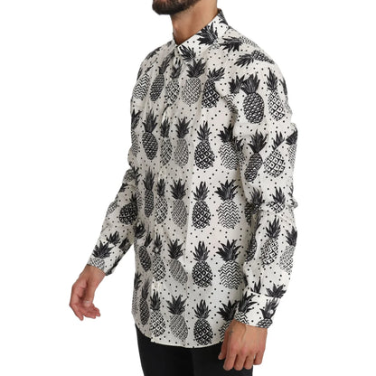 Dolce and Gabbana White Pineapple Cotton Shirt Authentic Luxury Style &