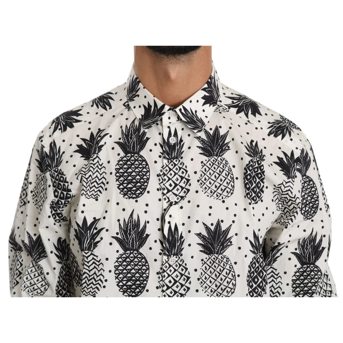 Dolce and Gabbana White Pineapple Cotton Shirt Authentic Luxury Style &