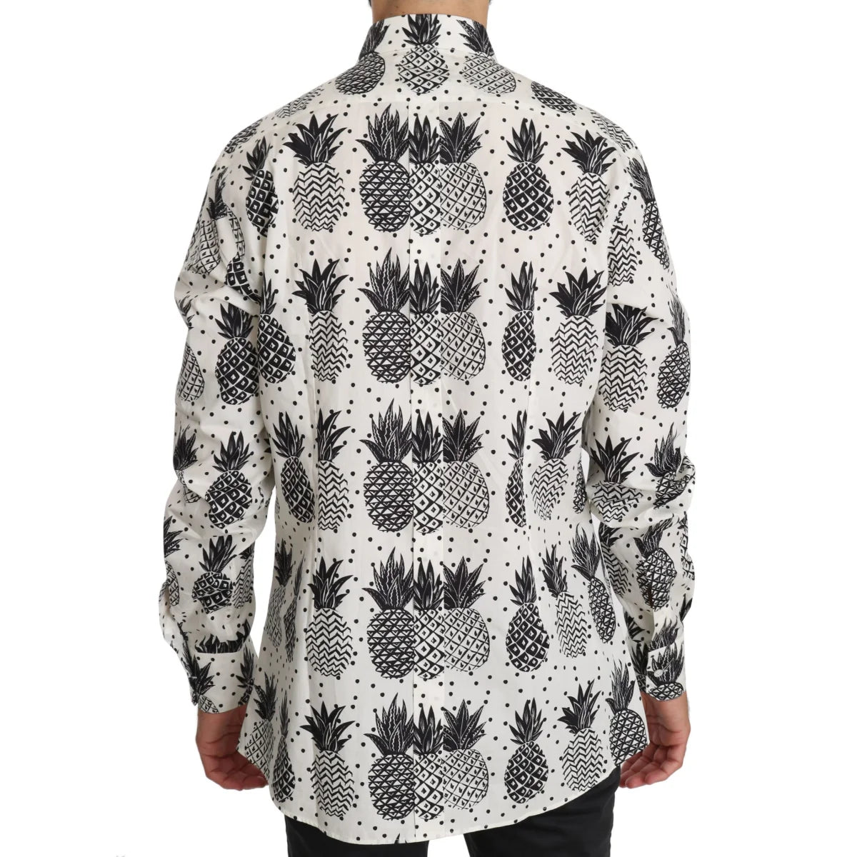 Dolce and Gabbana White Pineapple Cotton Shirt Authentic Luxury Style &