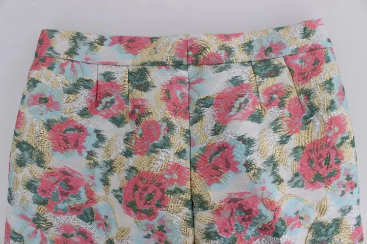 Dolce &amp; Gabbana White Pink Floral Brocade Pants