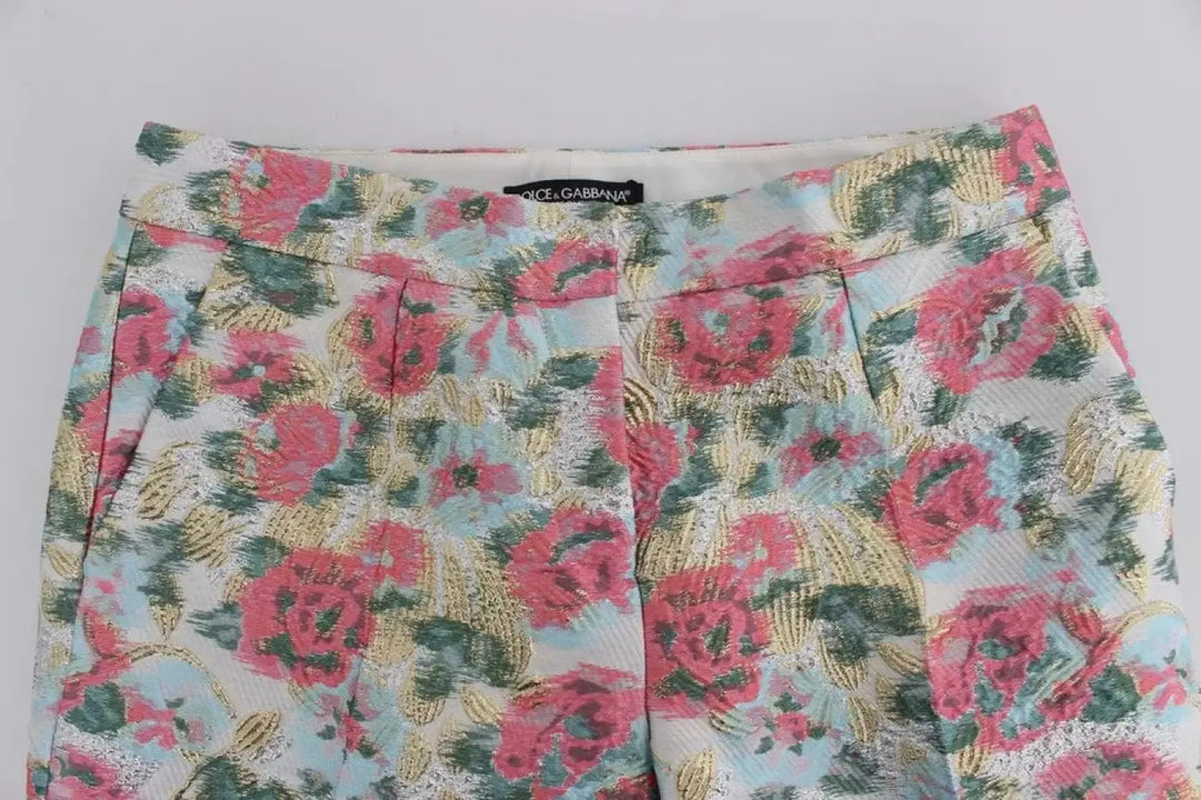 Dolce &amp; Gabbana White Pink Floral Brocade Pants