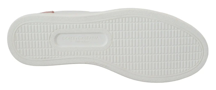 Dolce &amp; Gabbana White Pink Leather Low Top Sneakers Shoes