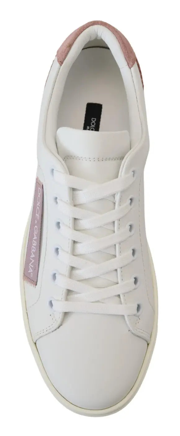 Dolce &amp; Gabbana White Pink Leather Low Top Sneakers Shoes