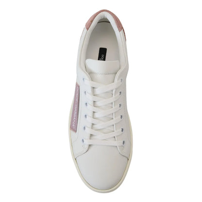 Dolce & Gabbana White Pink Leather Low Top Sneakers Shoes