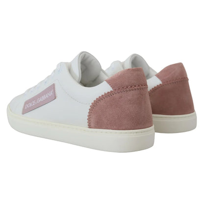 Dolce & Gabbana White Pink Leather Low Top Sneakers Shoes