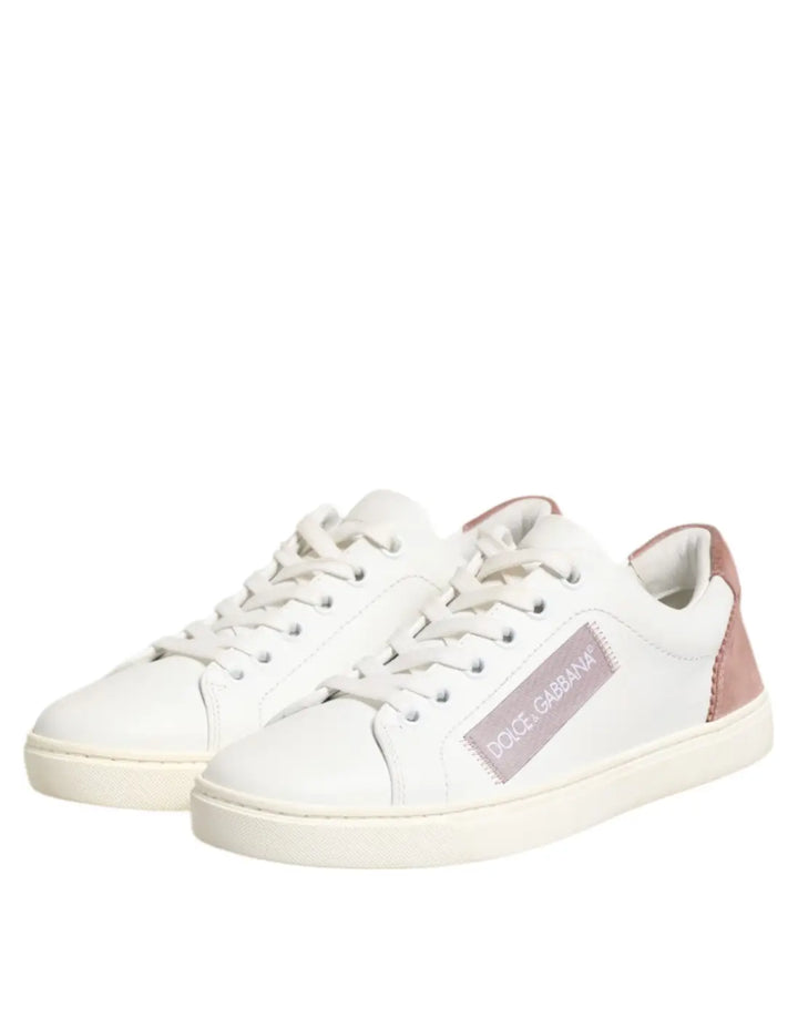 Dolce &amp; Gabbana White Pink Leather Low Top Sneakers Shoes