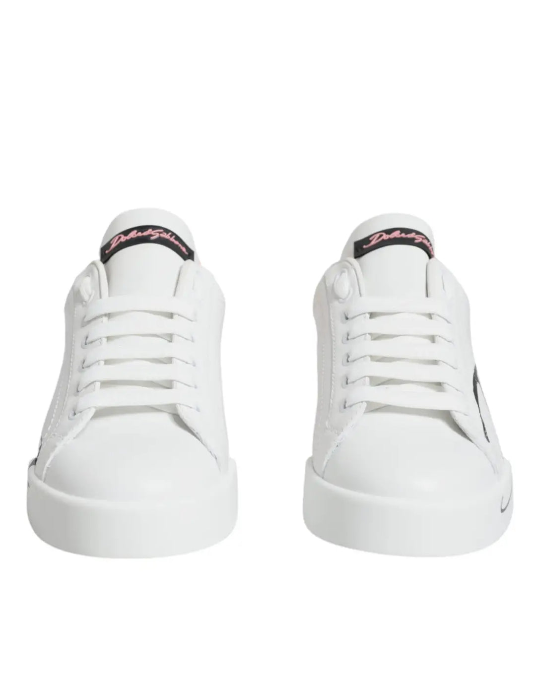 Dolce &amp; Gabbana White Pink Portofino Low Top Sneakers Shoes