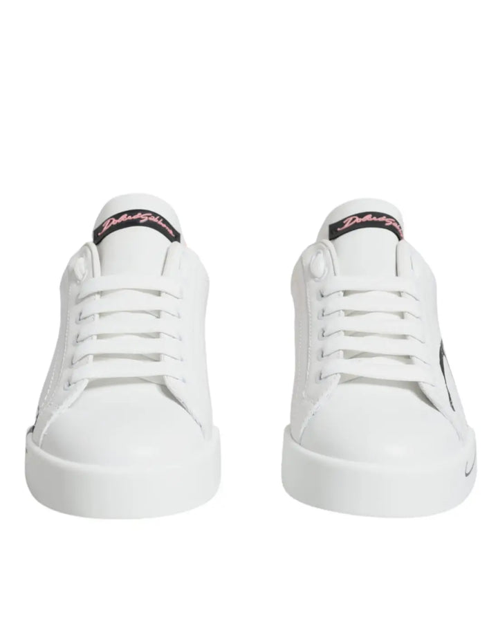 Dolce &amp; Gabbana White Pink Portofino Low Top Sneakers Shoes