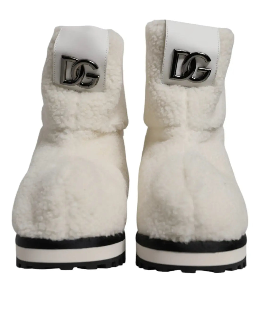 Dolce &amp; Gabbana White Plush Logo Padded Mid Calf Boots Shoes