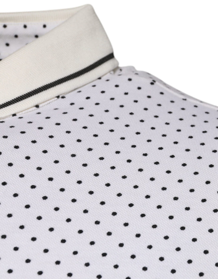 Dolce &amp; Gabbana White Polka Dot Cotton Collared Polo T-shirt
