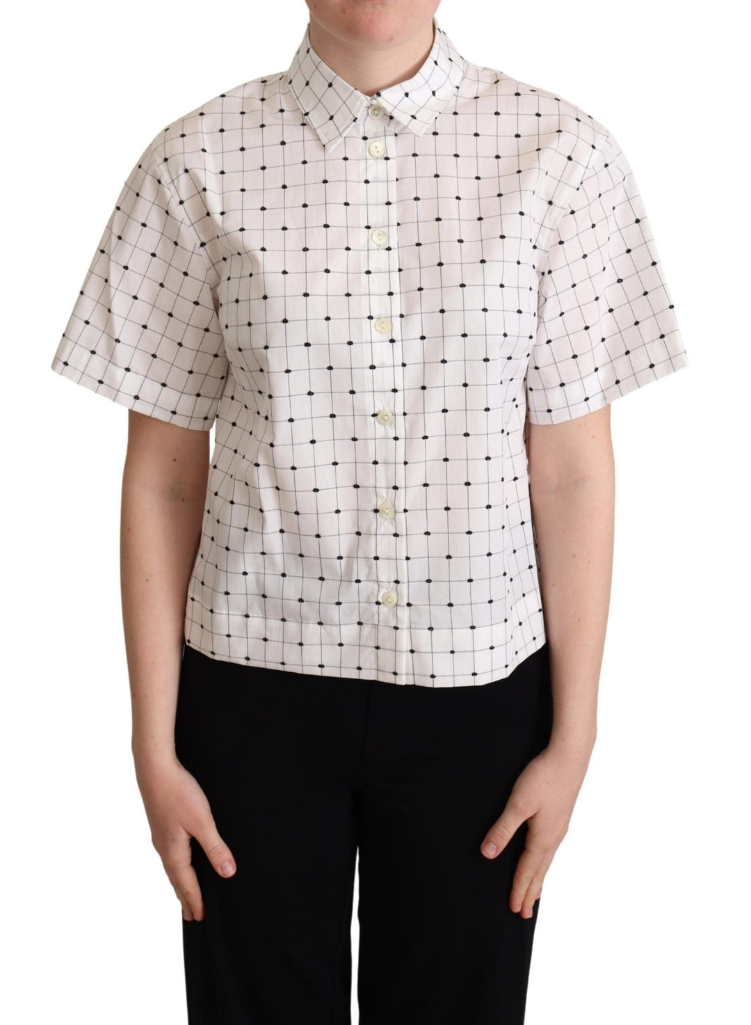 Dolce &amp; Gabbana Shirts - White Polka Dot Cotton Collared Shirt Top