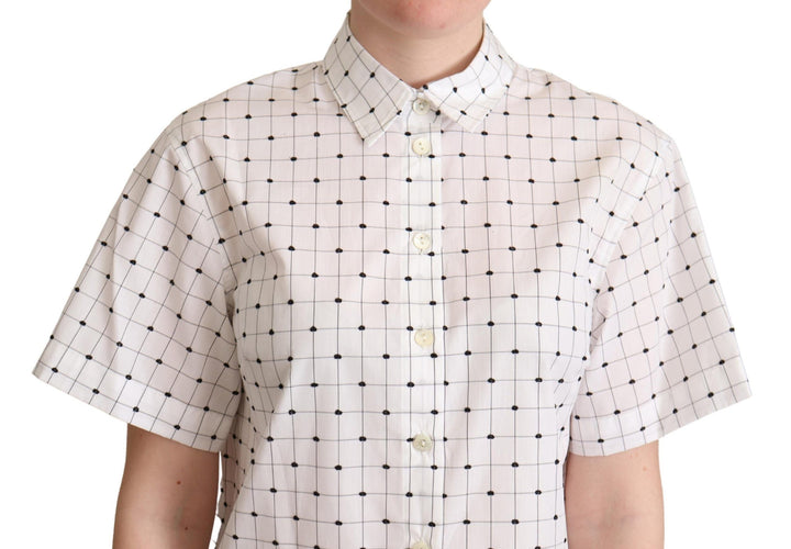 Dolce &amp; Gabbana Shirts - White Polka Dot Cotton Collared Shirt Top