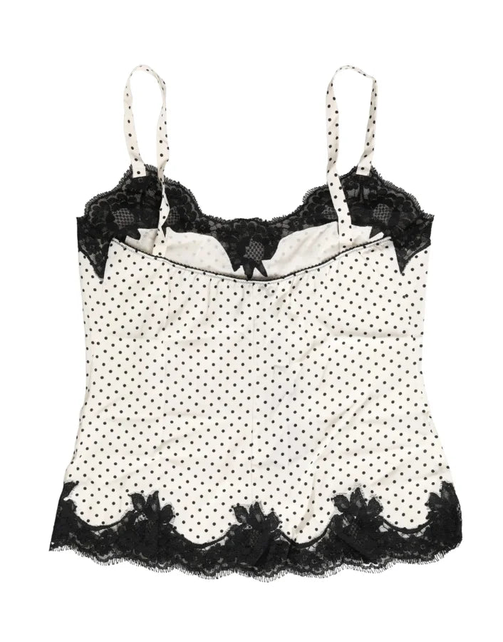 Dolce &amp; Gabbana White Polka Dot Lace-Trimmed Camisole Top Underwear