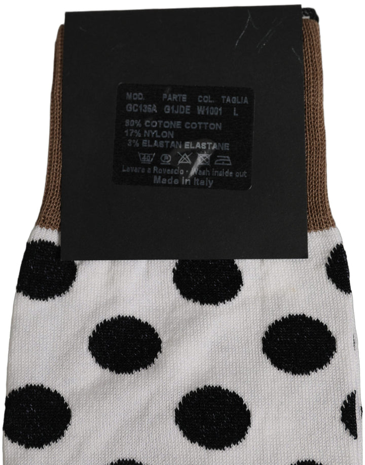 Dolce &amp; Gabbana White Polka Dot Over the Calf Accessory Socks