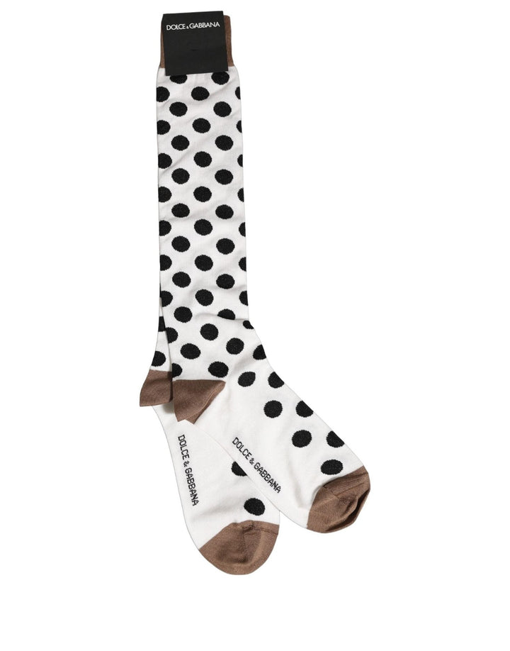Dolce &amp; Gabbana White Polka Dot Over the Calf Accessory Socks