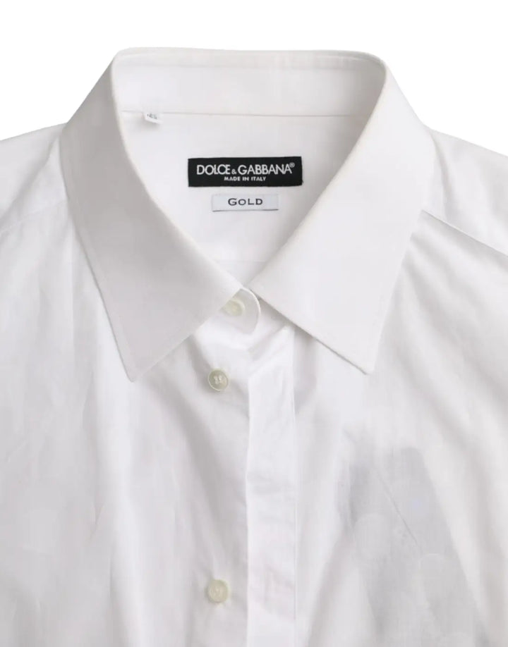 Dolce &amp; Gabbana White Polka Dotted Cotton Dress GOLD Shirt