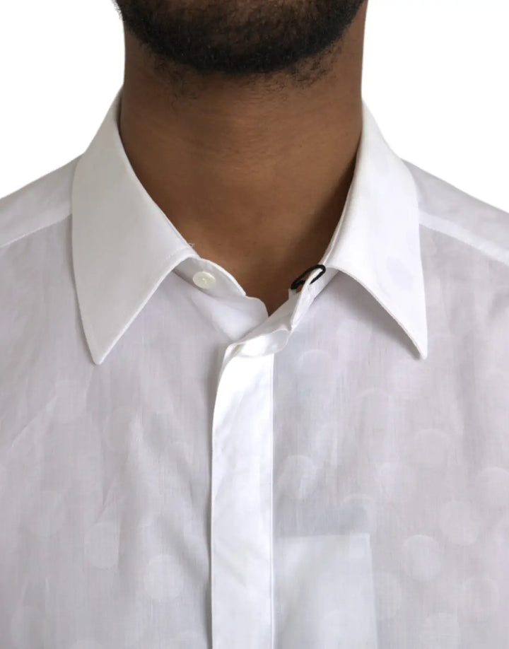 Dolce &amp; Gabbana White Polka Dotted Cotton Dress GOLD Shirt