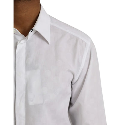 Dolce and Gabbana White Polka Dotted Cotton Shirt for Men &